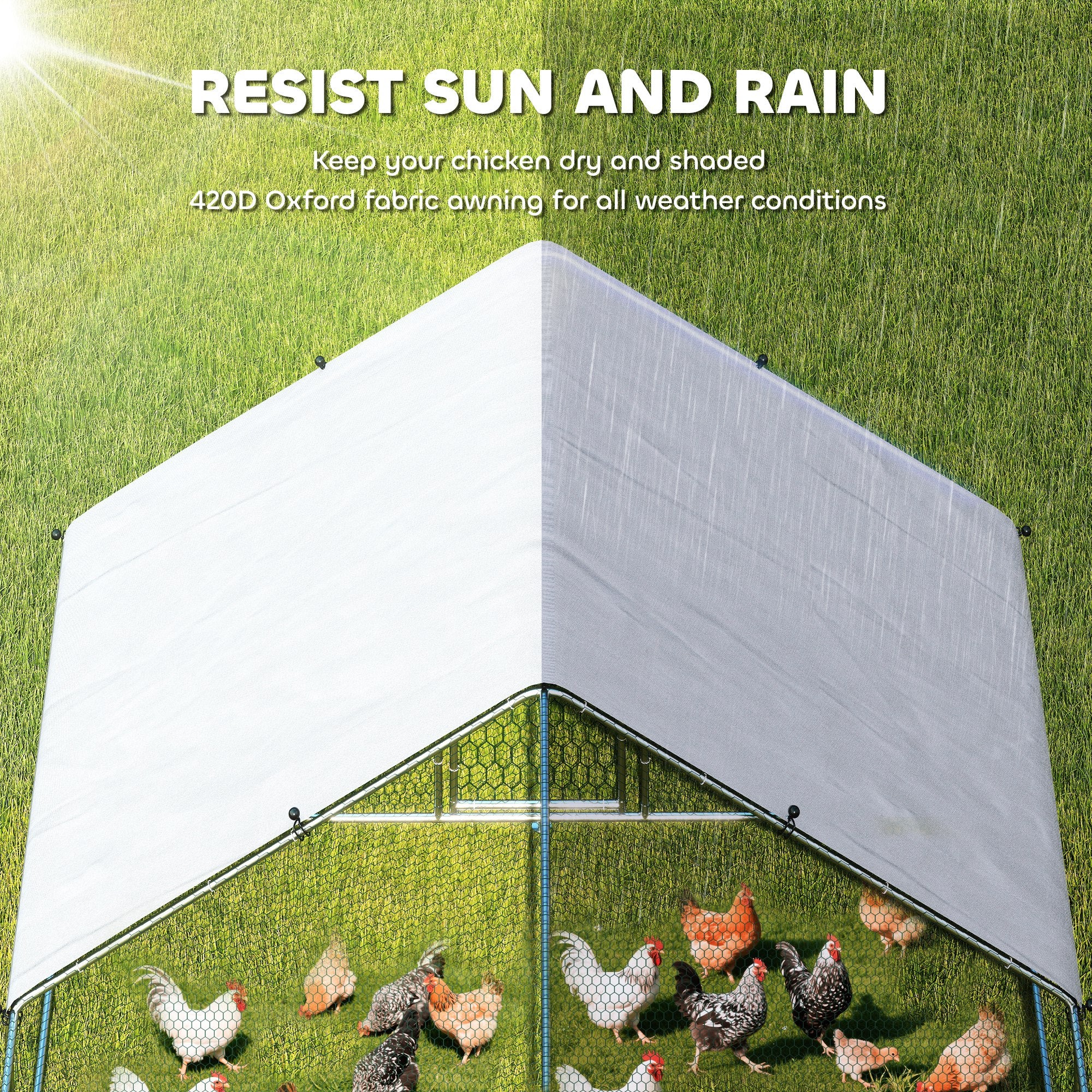 Large Chicken Coop with Waterproof and Anti-UV Cover, Spire Shaped for Outdoor and Yard Farm Use, 33' x 10' x 6.4'