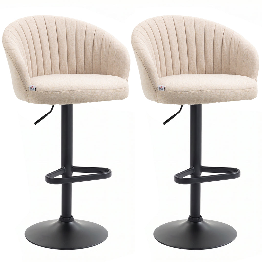 Modern Upholstered Adjustable Barstools with Swivel Seat, Linen Touch Fabric, Steel Frame, Footrest, ‎Beige
