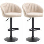 Modern Upholstered Adjustable Barstools with Swivel Seat, Linen Touch Fabric, Steel Frame, Footrest, ‎Beige
