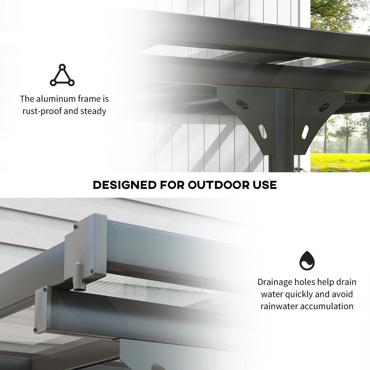 14.5' x 10' Aluminum Polycarbonate Pergola with UV Blocking for Outdoor Wall-Mounted Use, Family Shade, Gray