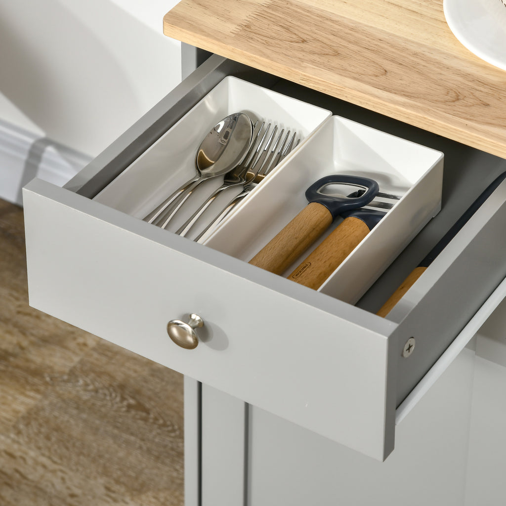 Kitchen Storage Cabinet, Sideboard Floor Cupboard with Solid Wood Top, Adjustable Shelf, and 3 Drawers, Gray