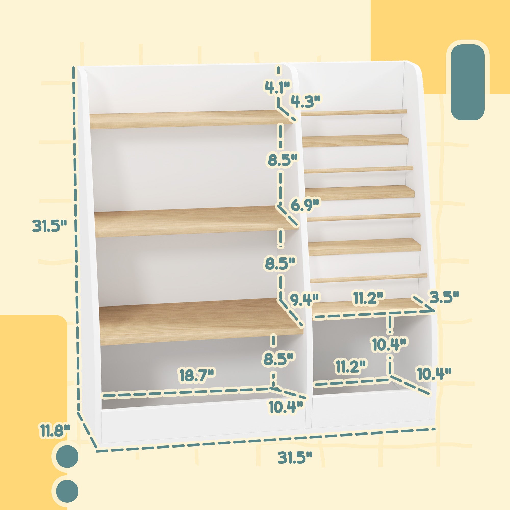 4 Tier Kids Bookshelf and Toy Storage Organizer with Book Rack, for Living Room, Kids Room, Playroom, Bedroom, White