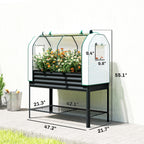 Galvanised Raised Garden Bed with Greenhouse Cover, Metal Elevated Garden Bed with Bed Liner, Bottom Shelf, Black