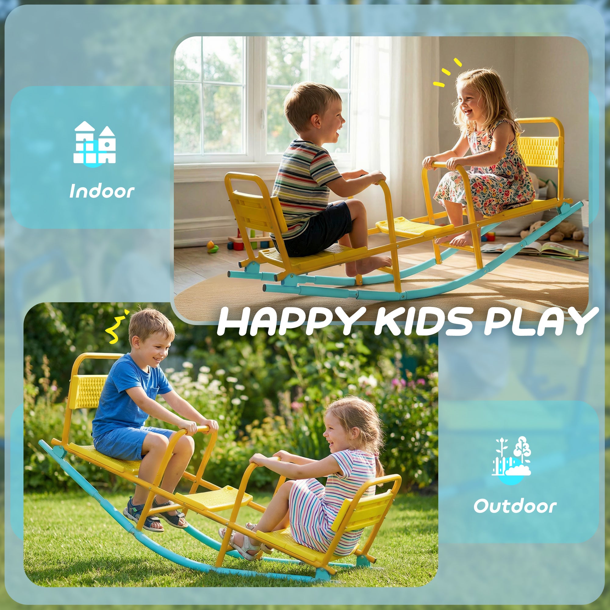 Teeter Totter Seesaw for Kids, 2 in 1 Metal Rocking Seesaw for Toddlers Age 3-8, Playground Equipment for Backyard