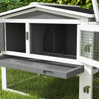 Rabbit Hutch 2-Story Bunny Cage, Guinea Pig Cage Indoor Outdoor, Small Animal House with Slide Out Tray, for Rabbits, Chickens, Ducks, 61.5" x 23" x 27", Light Gray