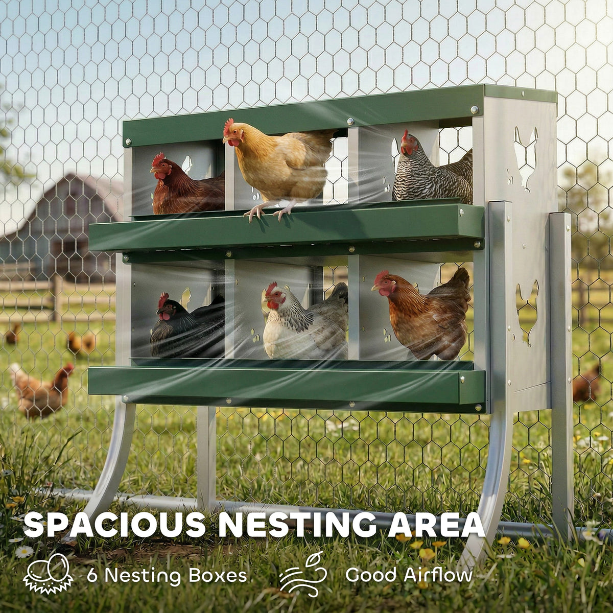 Chicken Nesting Boxes, 6 Compartment Steel Nesting Boxes for Chickens, Wall Mount Egg Laying Boxes with Vented Holes