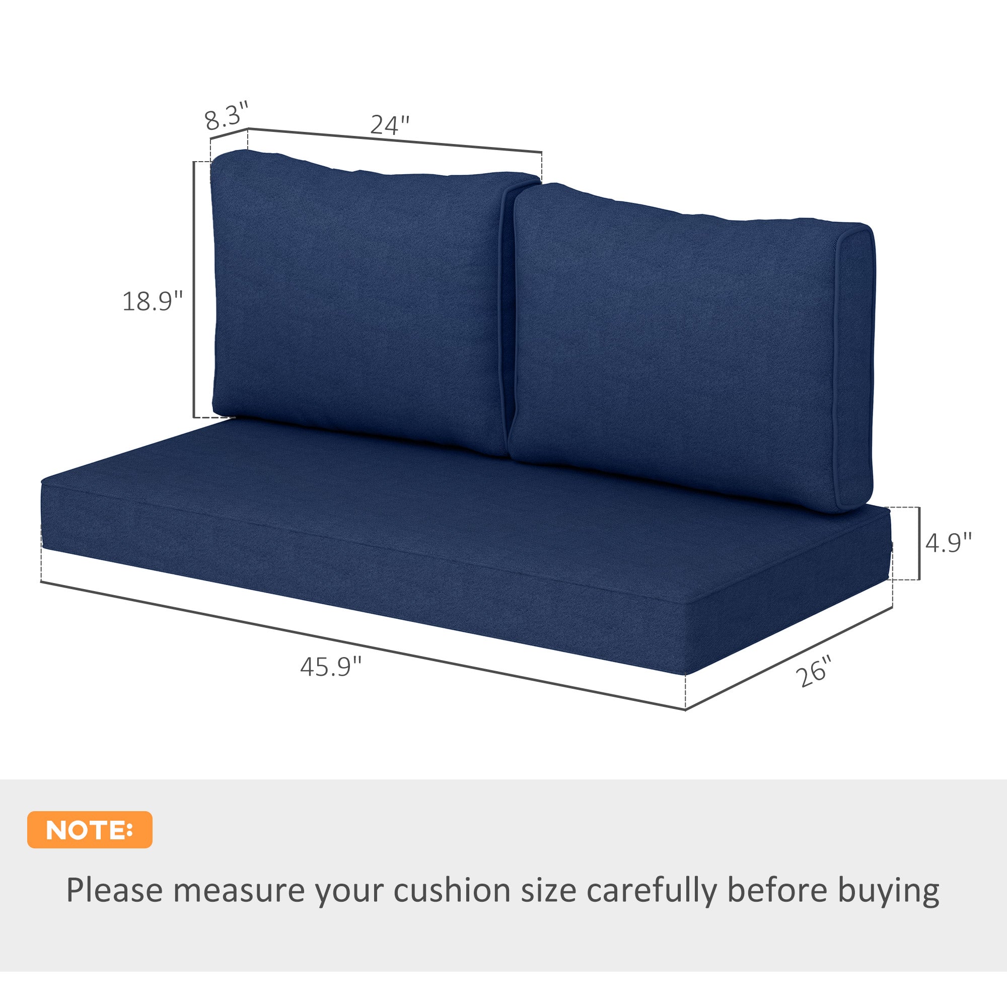 2 Seat Patio Furniture Cushions, 46x26x5 in, Thick Outdoor Loveseat Cushion Set with Removable Cover
