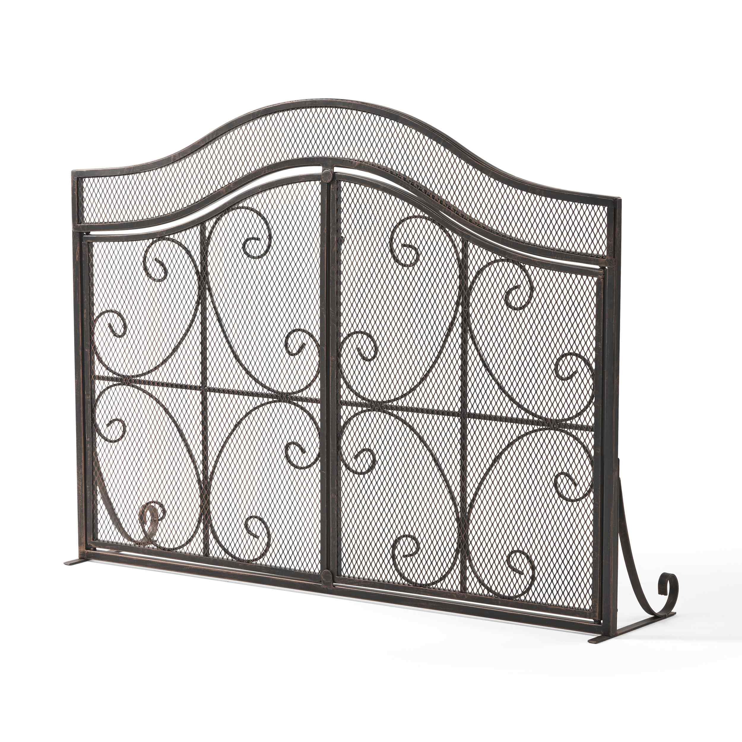 Modern Iron Fire Screen with Single Panel Design and Fine Mesh, Geometric Pattern, and Easy Assembly, 41" L x 9.75" W x 31.75" H, Black