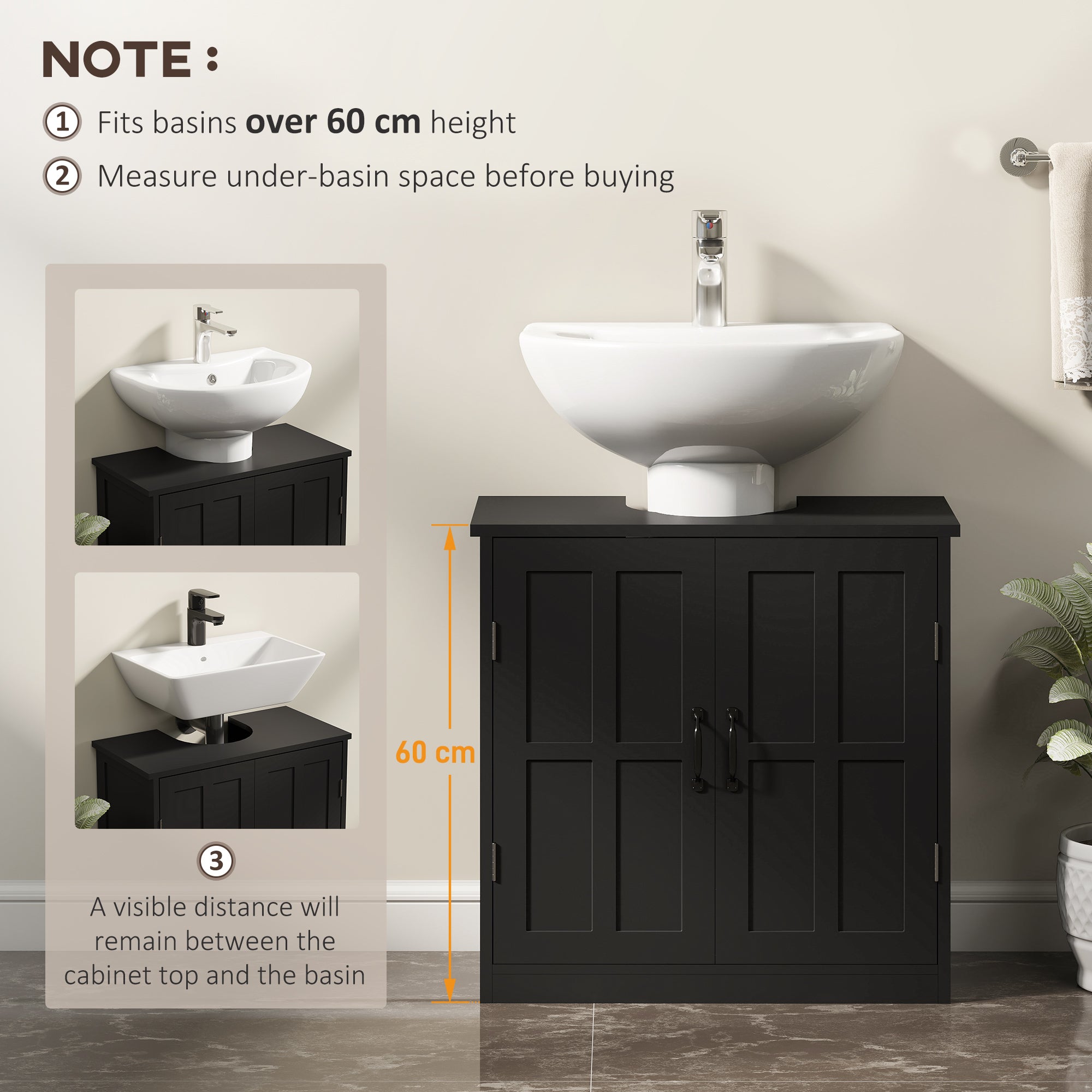 Bathroom Sink Cabinet, Pedestal Sink Cabinet with Adjustable Shelf, Black