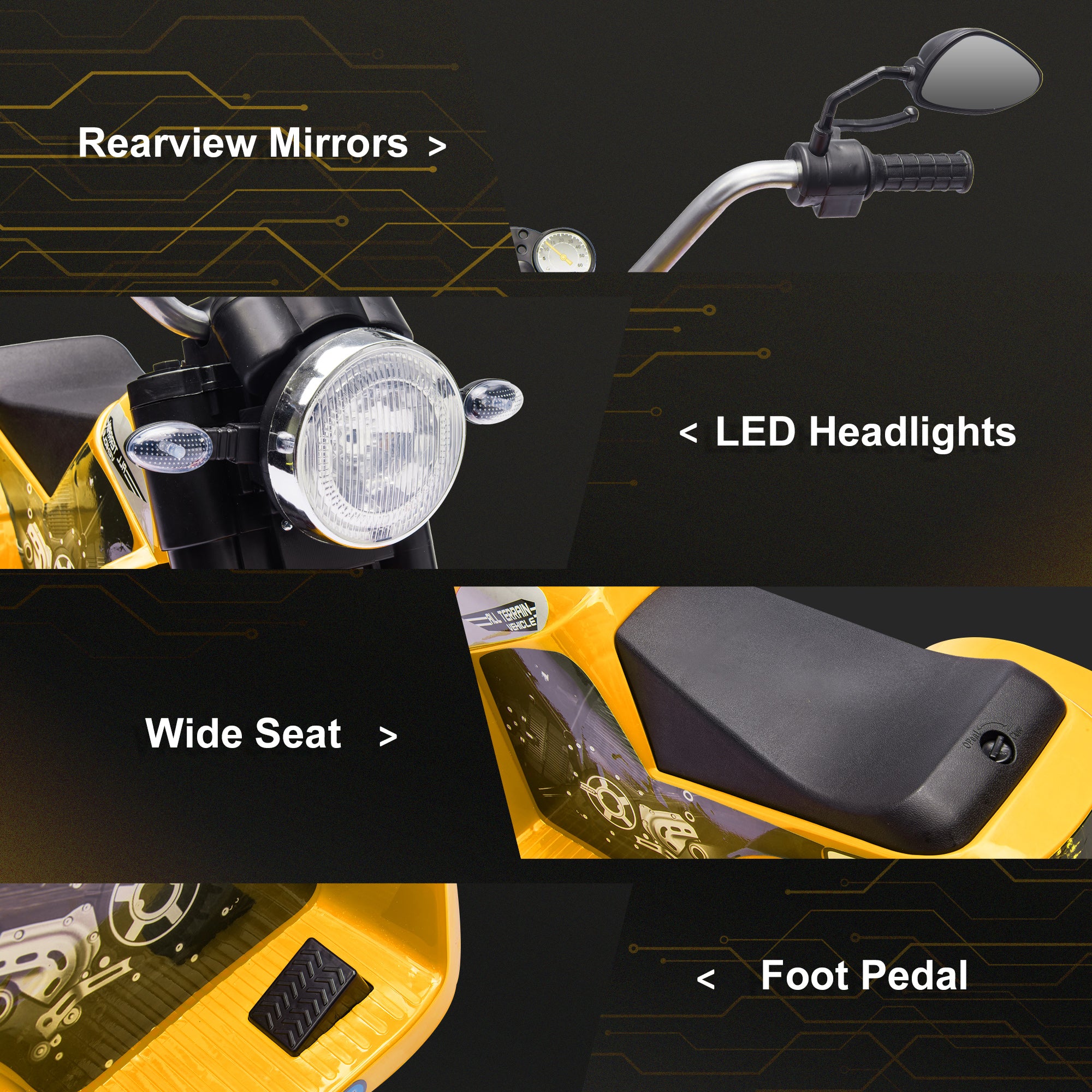 Electric Motorcycle for Kids, 6V Battery Powered Ride-On Dirt Bike 3-Wheels Motorbike with Horn Headlights Realistic Sounds Speed for 18 - 36 Months Yellow