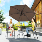 4 Piece Outdoor Bar Set with Umbrella, Patio Dining Set with 2 Folding Chairs, Wave Textured Tempered Glass Table for Backyard, Garden, Deck, Poolside, Black