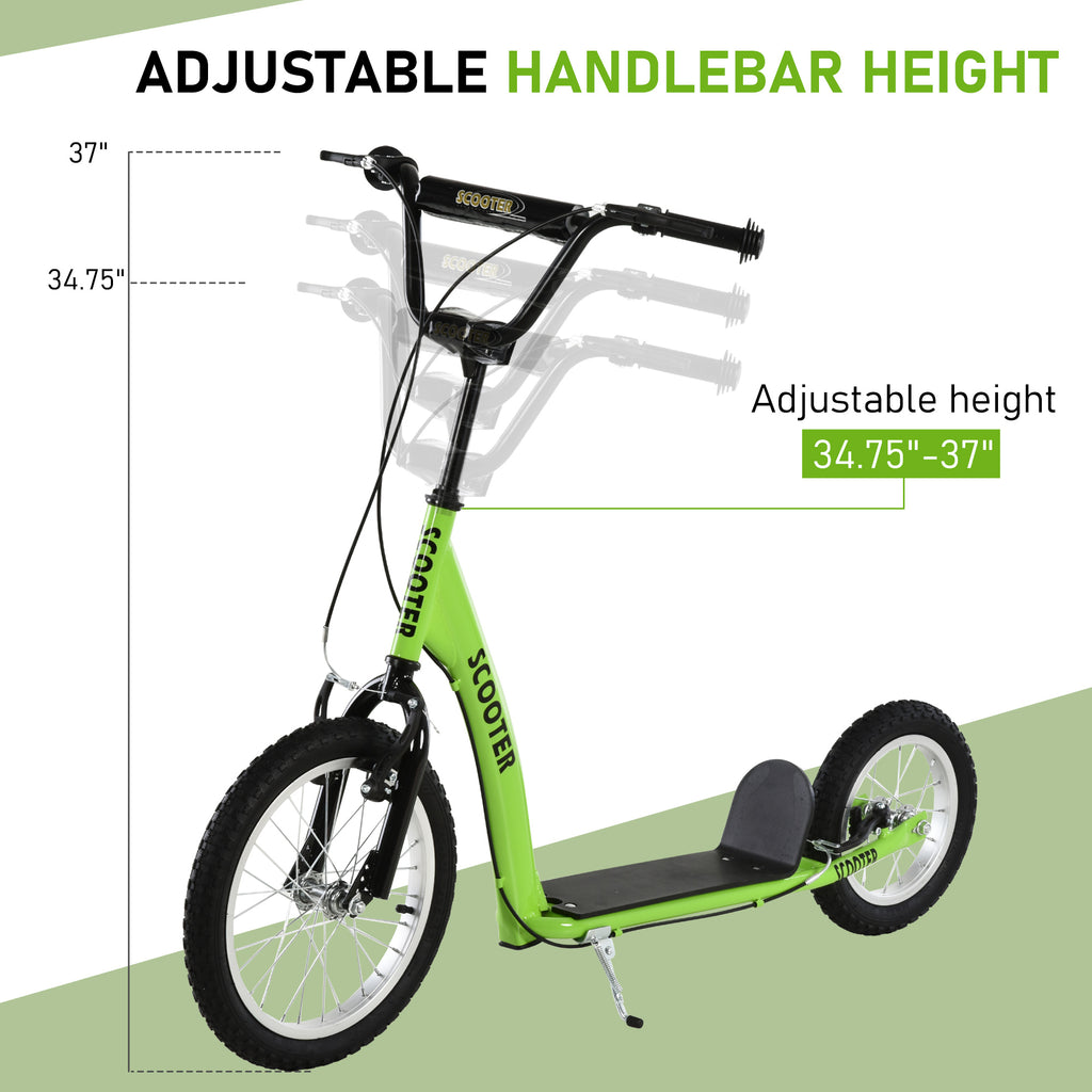 Youth Scooter Kick Scooter for Kids 5+ with Adjustable Handlebar 16" Front and 12" Rear Dual Brakes Inflatable Wheels, Green