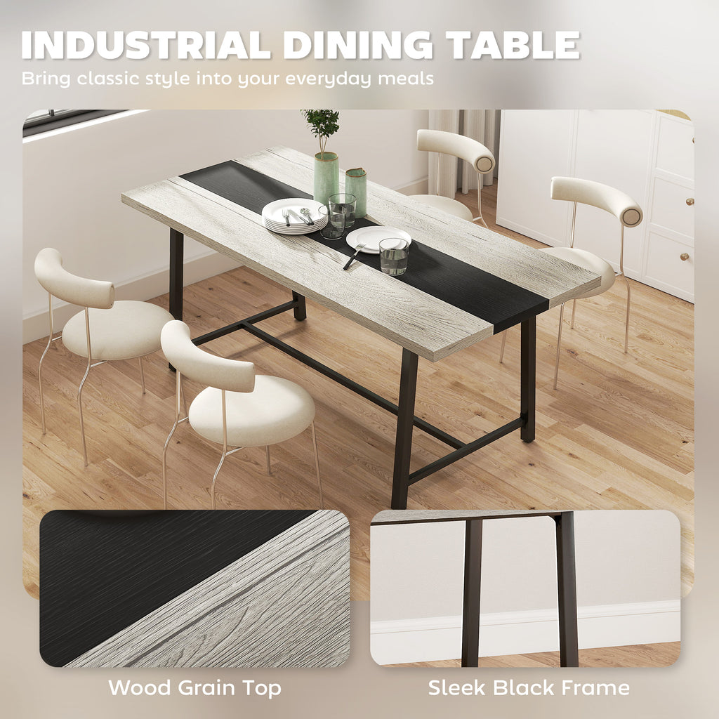 Industrial Kitchen Table for 8 People, 70.9" Long Dining Table with Large Tabletop and Steel Legs for Dining Room, Gray