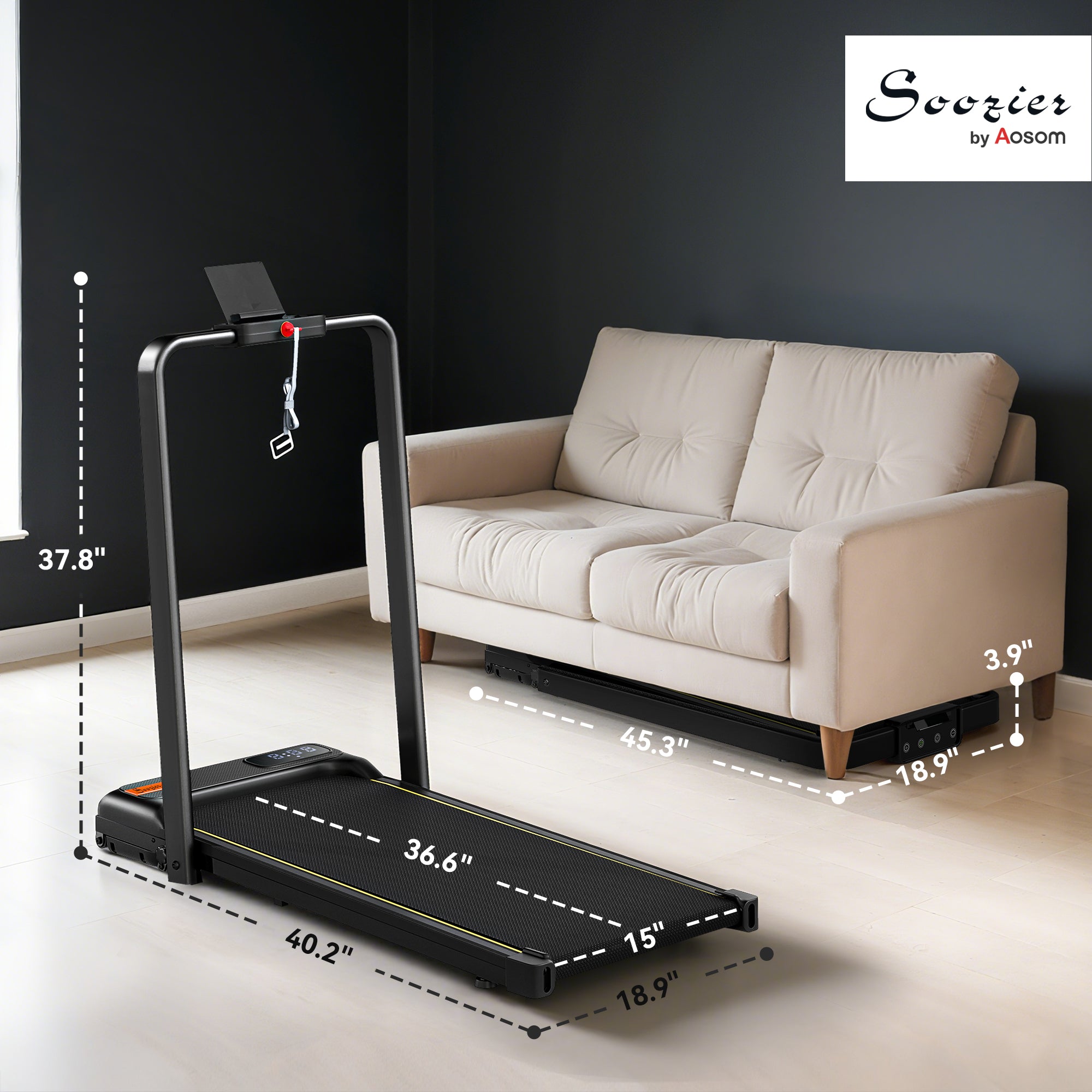 Walking Pad Treadmill, 0.6–6.2mph Foldable Under Desk Treadmill with Incline, Wheels, LED Display and Remote Control