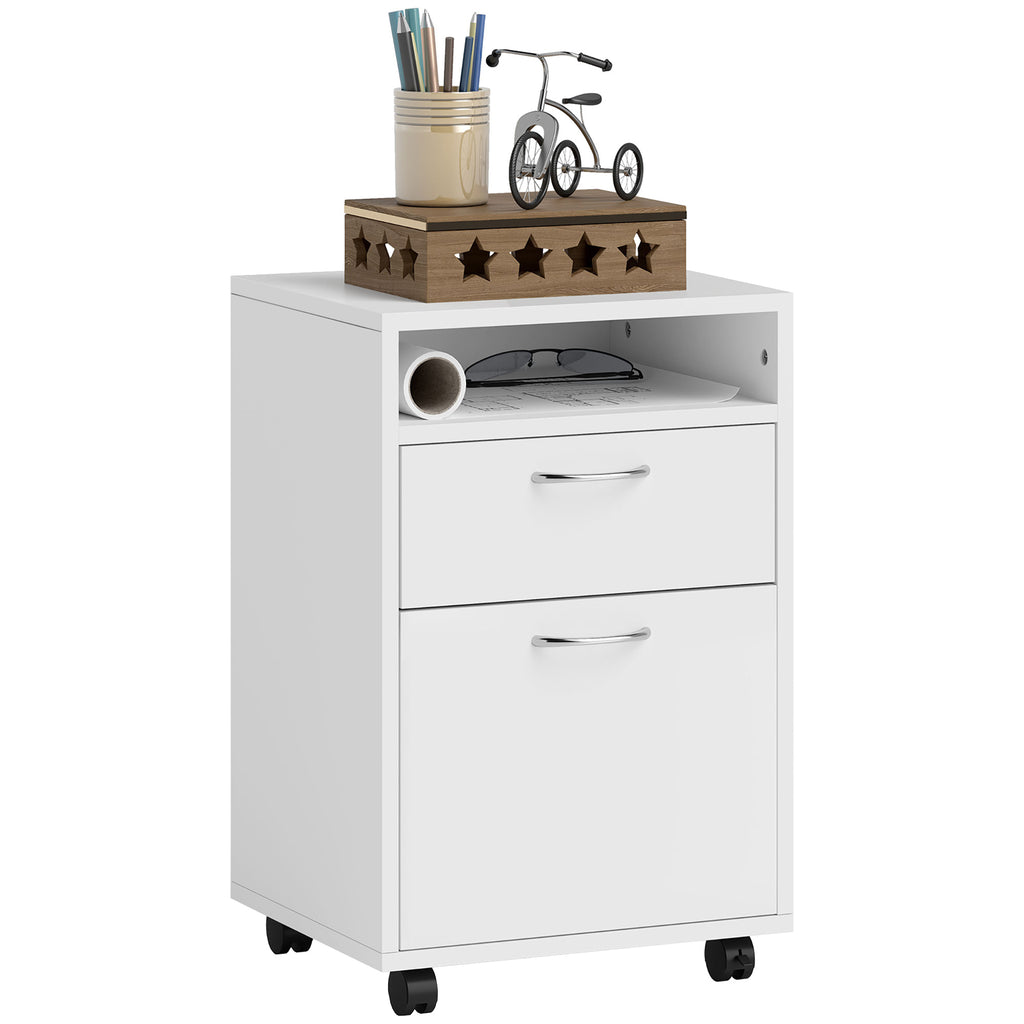 Mobile Storage Cabinet Organizer with Drawer and Cabinet, Printer Stand with Castors, White