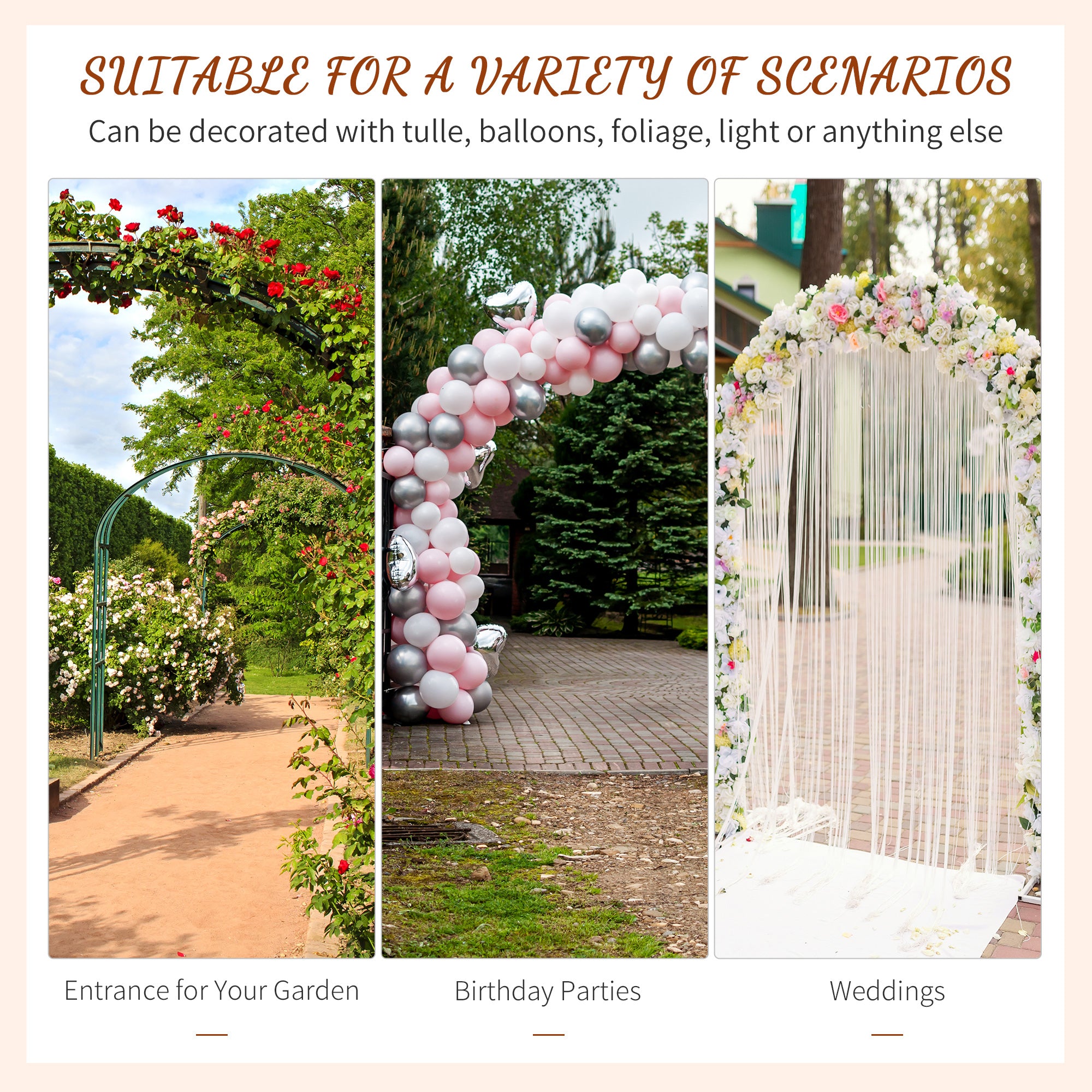 82'' Decorative Metal Garden Trellis Arch with Durable Steel Tubing & Elegant Scrollwork, Perfect for Weddings