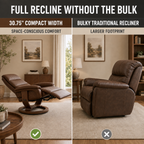 Air Leather Manual Recliner, Adjustable Swivel Lounge Chair with Footrest, Armrest and Wrapped Wood Base, Brown