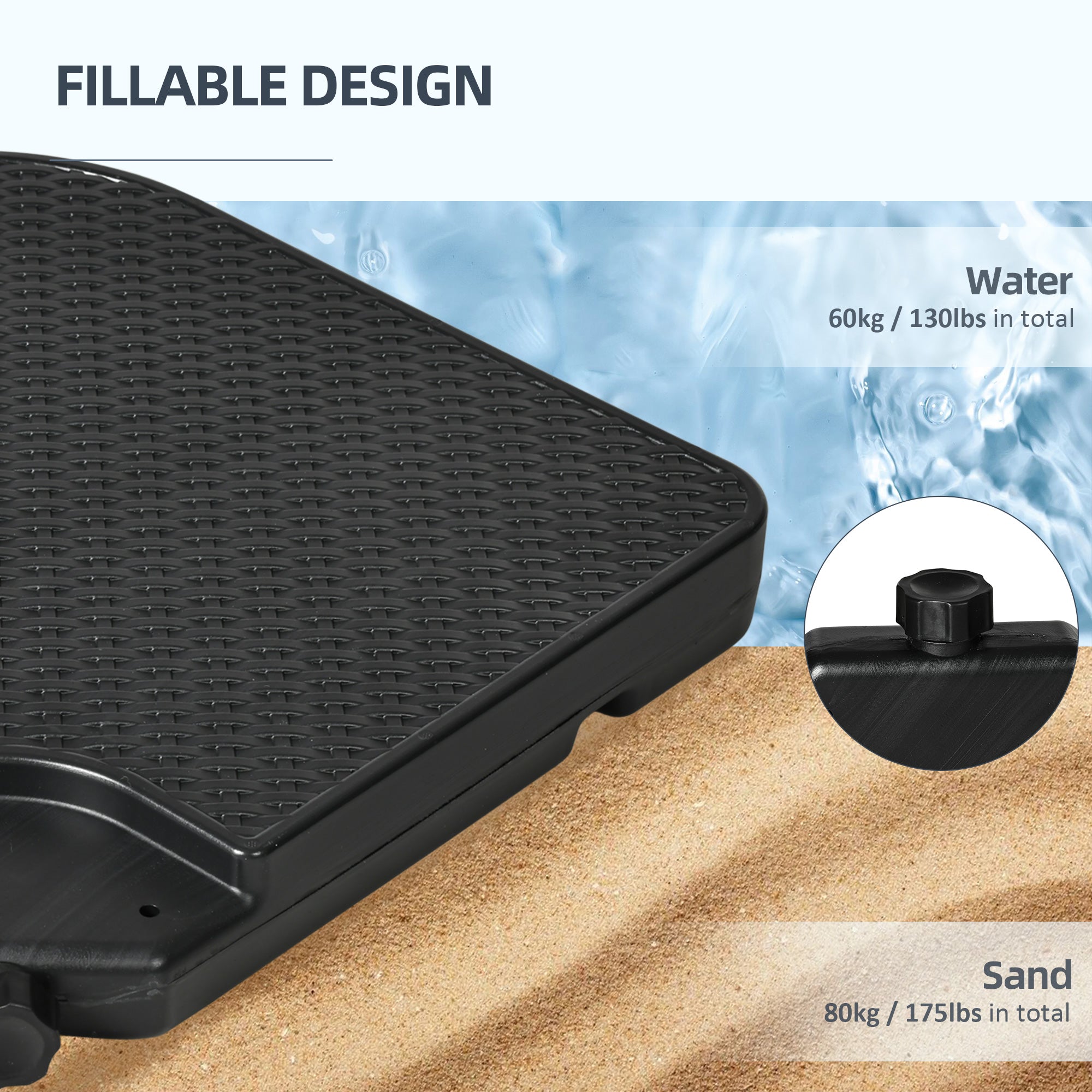 4PCs 175lb Cantilever Patio Umbrella Base Weights, HDPE Water and Sand Filled Umbrella Weights, Black