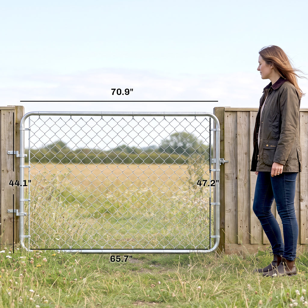 Garden Gate Chain Link Fence Gate, Galvanized Steel Garden Door for Yard Entrance Way, 47.2 x 70.9 in., Silver
