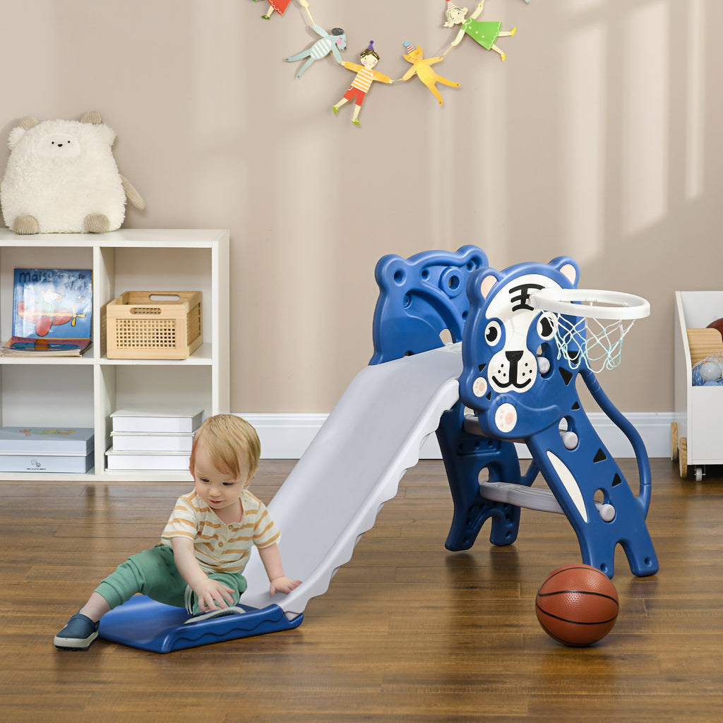 Slide for Kids with Basketball Hoop for Indoor Use, Easy Set Up Baby Slide for Kids 18-36 Months, Blue