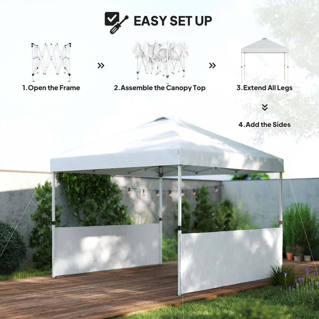 10' x 10' Pop Up Canopy Tent with 2 Half Sidewalls, UV50+ Instant Sun Shelter with Wheeled Carry Bag, White