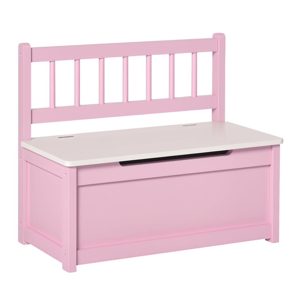 Toy Box Chest, Kids Storage Bench with Large 27 L Interior, Toy Organizer with Top Lid, and Backrest, Kids Bedroom Furniture for Nursery Room, Playroom, Bedroom, 24" x 12" x 20", Pink