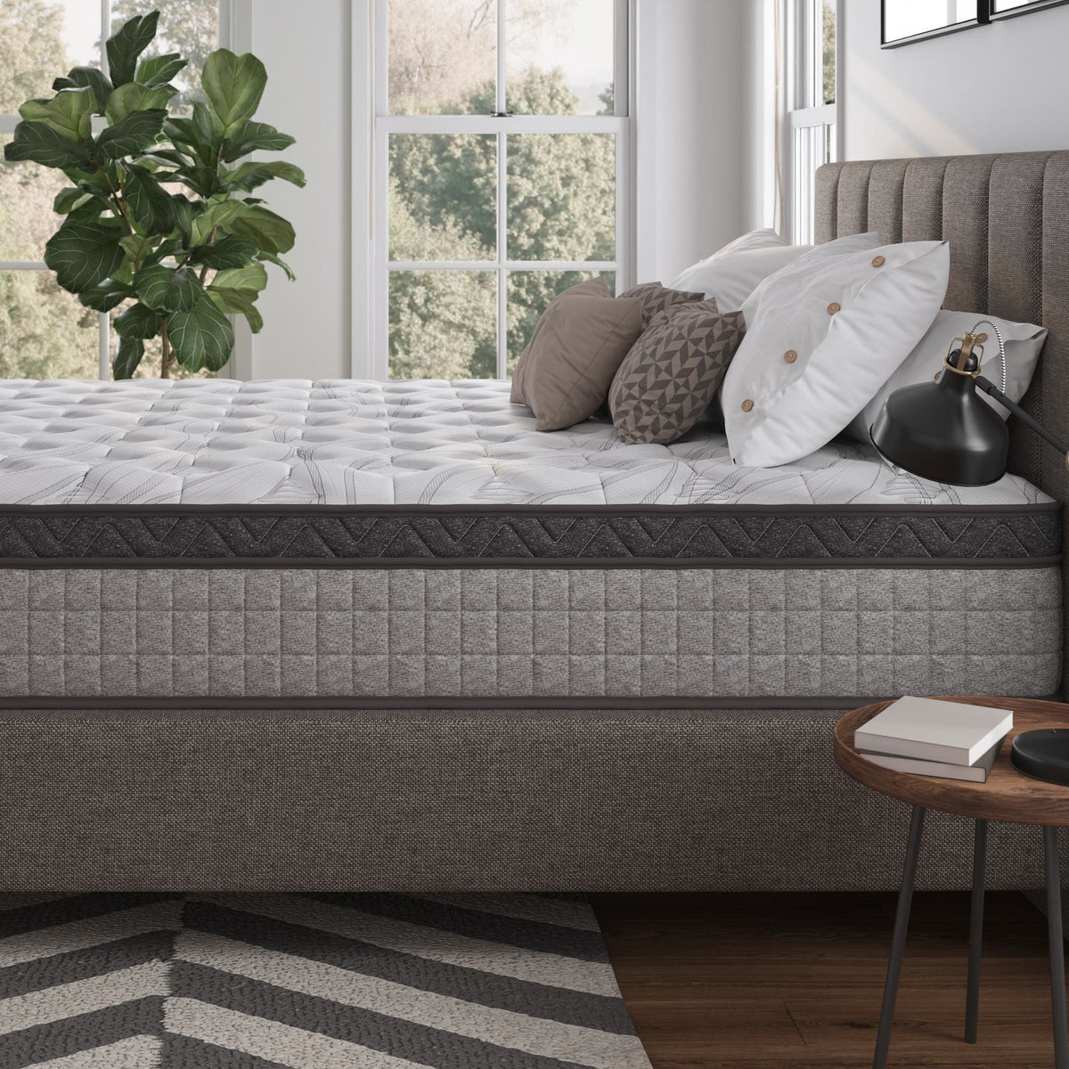 12" Queen Diamond Innerspring Hybrid Mattress with Cooling Gel Memory Foam, Pressure Relief, Motion Isolation, 80" L x 60" W x 12" H, Gray