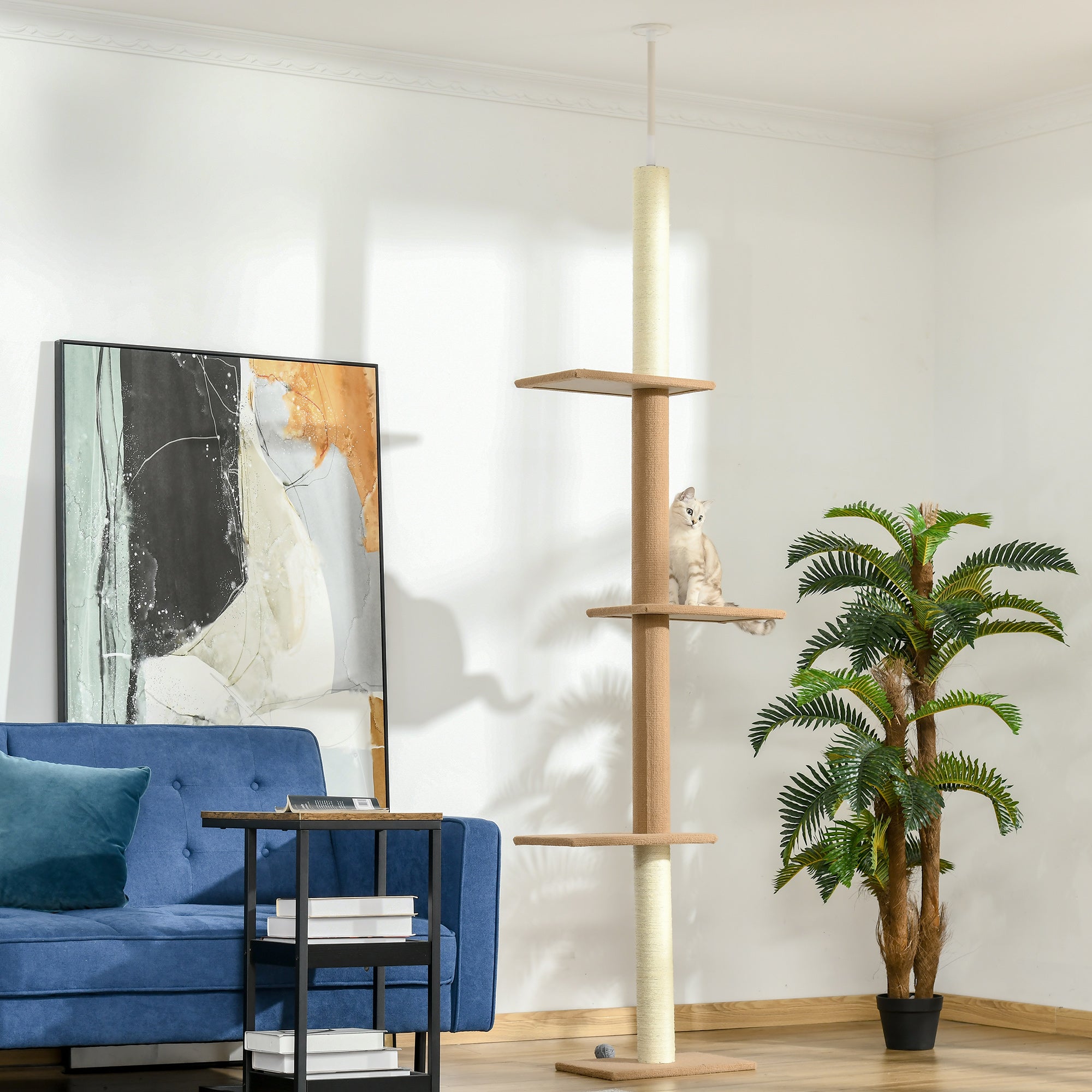 Floor-to-Ceiling Cat Tree Climbing Tower with Sisal-Covered Scratching Posts Natural Cat Tree Activity Center for Kittens Tower Furniture, Light brown