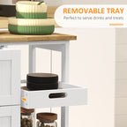 Rolling Kitchen Cart, Kitchen Island with Wood Top, Shelves & Drawers for Dining Area, White