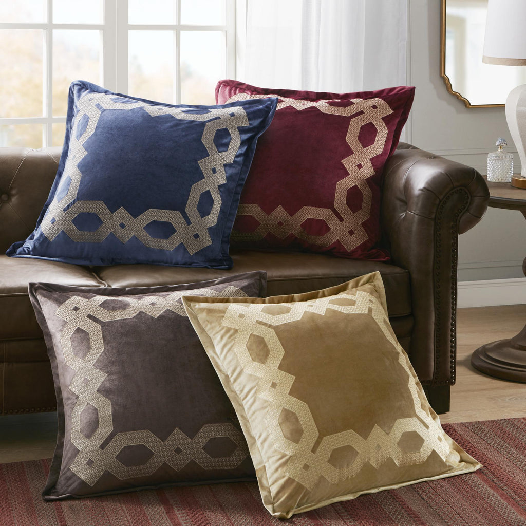 Machine Washable Velvet European Pillow Sham with Hidden Zipper, OEKO-TEX Certified, Ideal for Bedroom Decor, 26" L x 26" W x 0.13" H, Navy