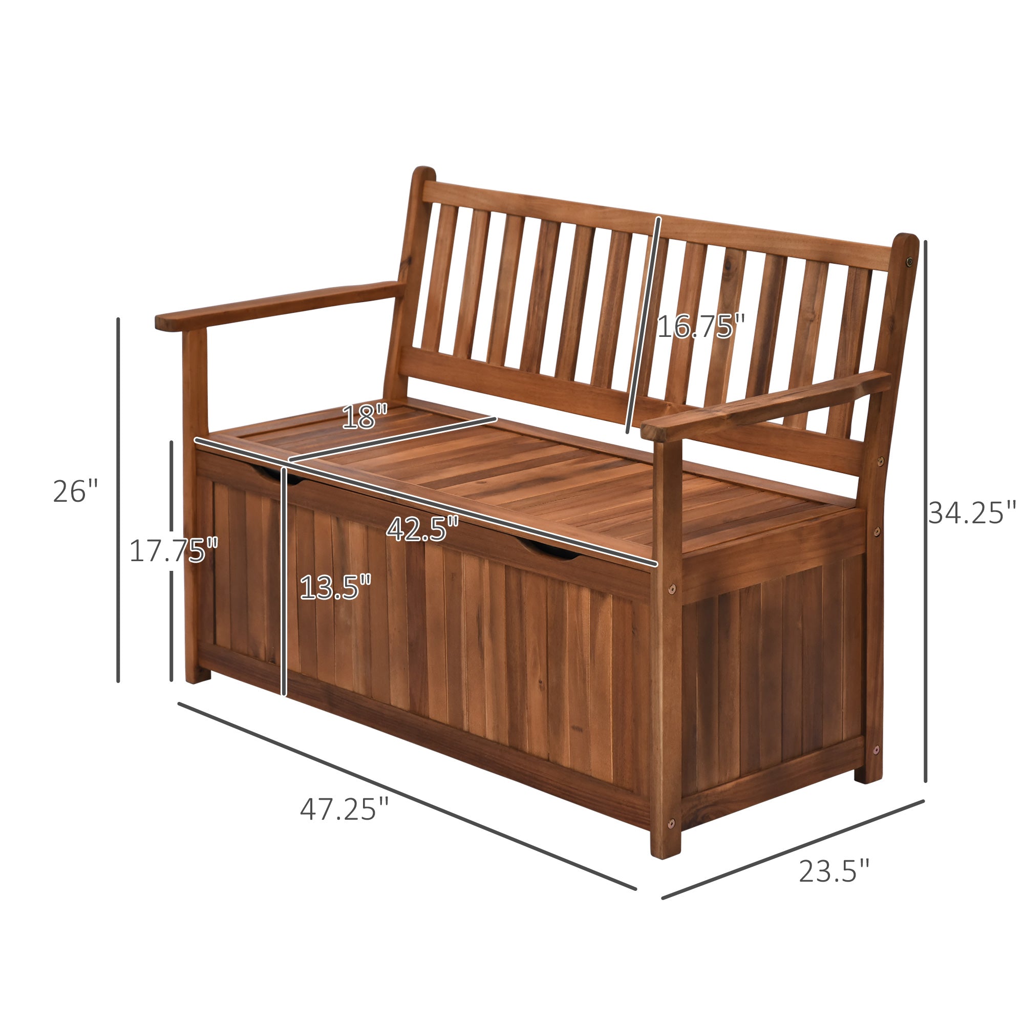 41 Gallon Outdoor Storage Bench, Wooden Deck Box with Inner Waterproof PE Lining, 2-Seat Container for Patio Garden Balcony Yard Store Garden Tools, Teak