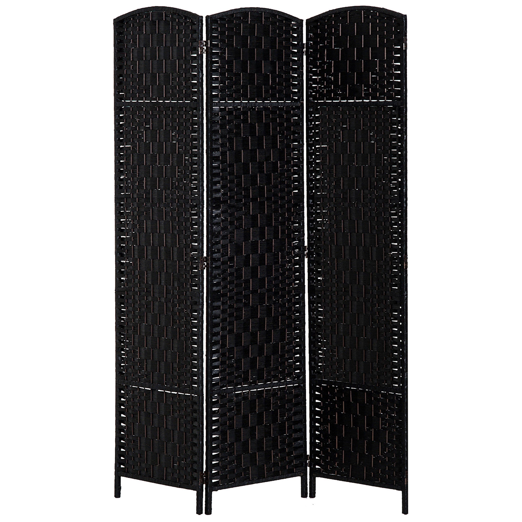 Room Divider 3 Panel, 6FT Tall Folding Privacy Screen, Freestanding Hand-Woven Partition for Room Separation with 360° Hinges, Paper Rope Diamond Weave, Black