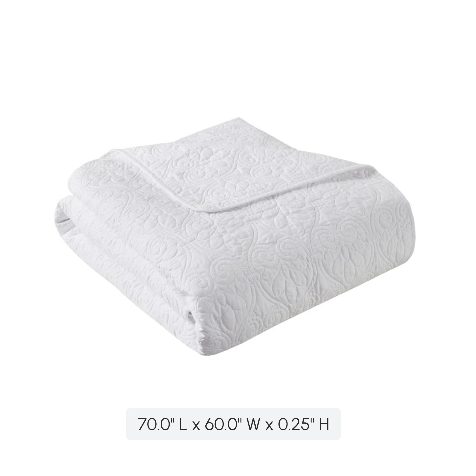 Oversized Quilted Throw Blanket with 100% Cotton Fill, Stitch Pattern, Machine Washable, Perfect for Any Décor, 70" L x 60" W x 0.25" H, White