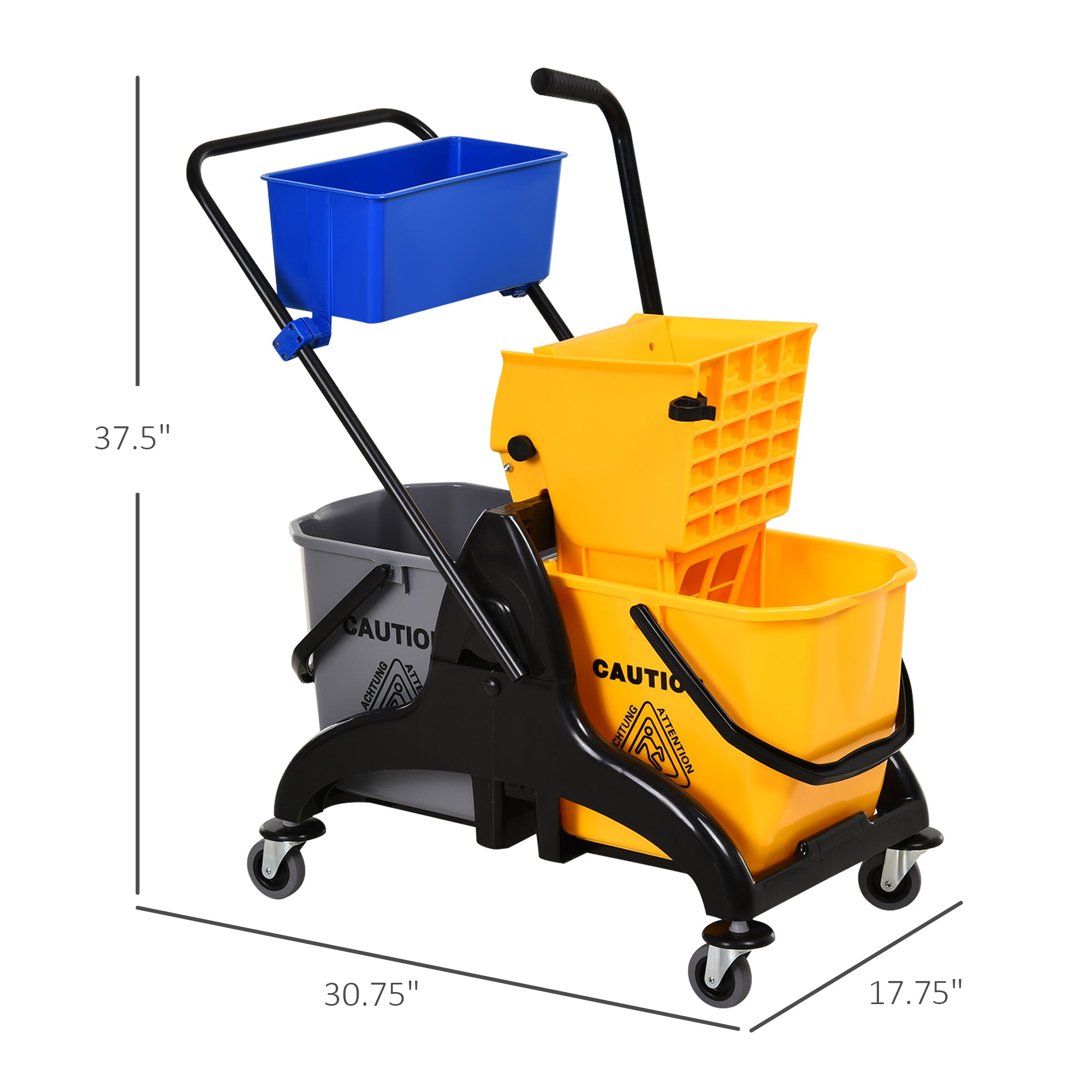 2 x 6.9 Gallon Mop Water Bucket Wringer Cart with Easy to Use Side Press Wringer, Smooth Wheels, Mop-Handle Holder