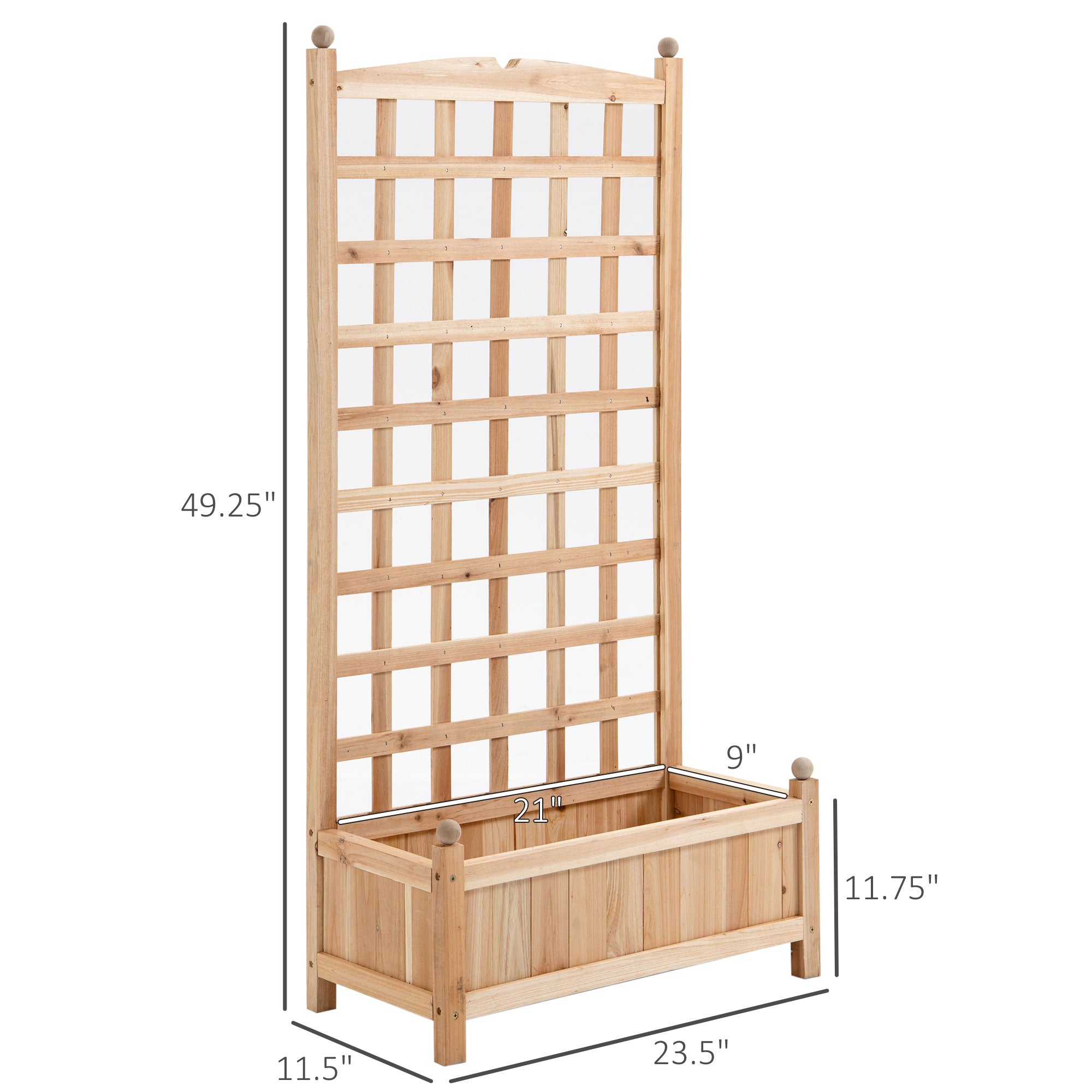 Wooden Raised Garden Bed with Trellis, Outdoor Planter Box with Drainage Crevices for Climbing Vine Plants Flowers, 24" x 12" x 49"