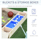 Kids Wooden Sandbox w/ Two Plastic Boxes Foldable Bench Seat Waterproof Cover Bottom Liner Storage Space