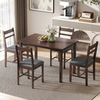 5-Piece Solid Wood Dining Table Set for 4, Farmhouse Kitchen Table with Upholstered Chairs for Dining Room, Walnut