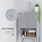 Modern Over The Toilet Storage Cabinet, Double Door Bathroom Organizer with Inner Adjustable Shelf and Open Shelf, Gray