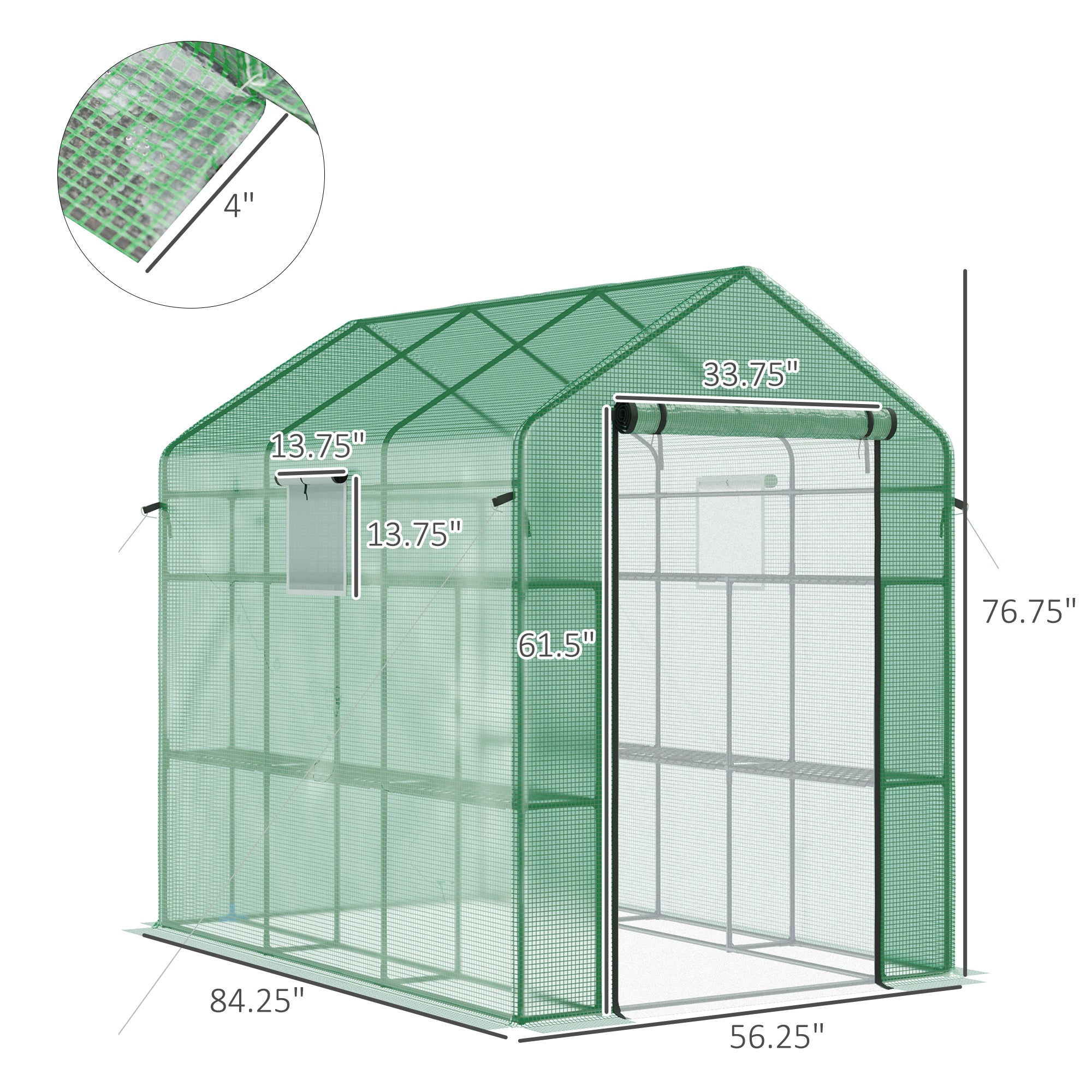 7' x 5' x 6' Walk-in Greenhouse for Outdoors with Mesh Door and Windows, 18 Shelf Hot House with Trellis, Plant Labels, UV Protective for Growing Flowers, Herbs, Vegetables, Saplings, Green