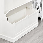 3-In-1 Entryway Bench with Coat Rack, Hall Tree with Bench and Shoe Storage, 5 Hooks for Hallway Cream White