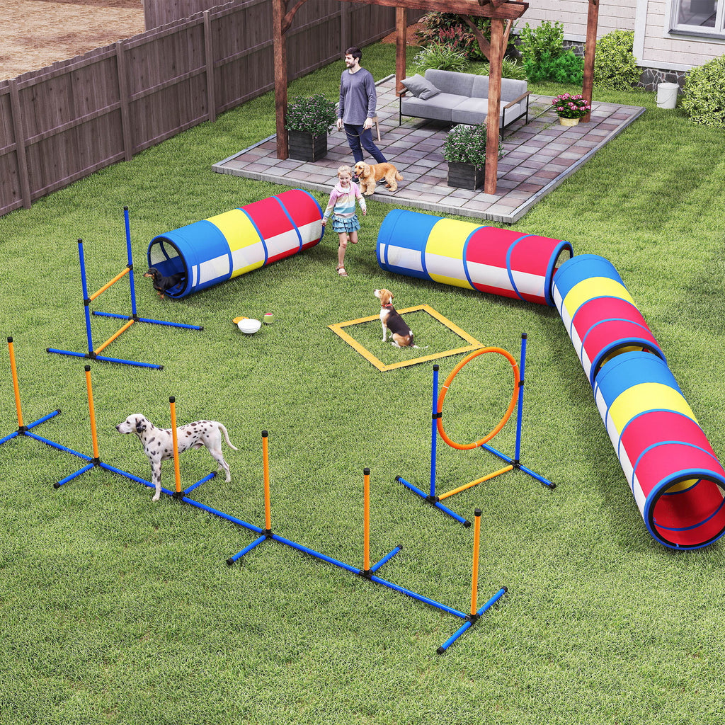 Dog Agility Training Equipment, 12-Piece Dog Obstacle Course with Adjustable Hurdle & Ring, 4 Tunnels, Weave Poles