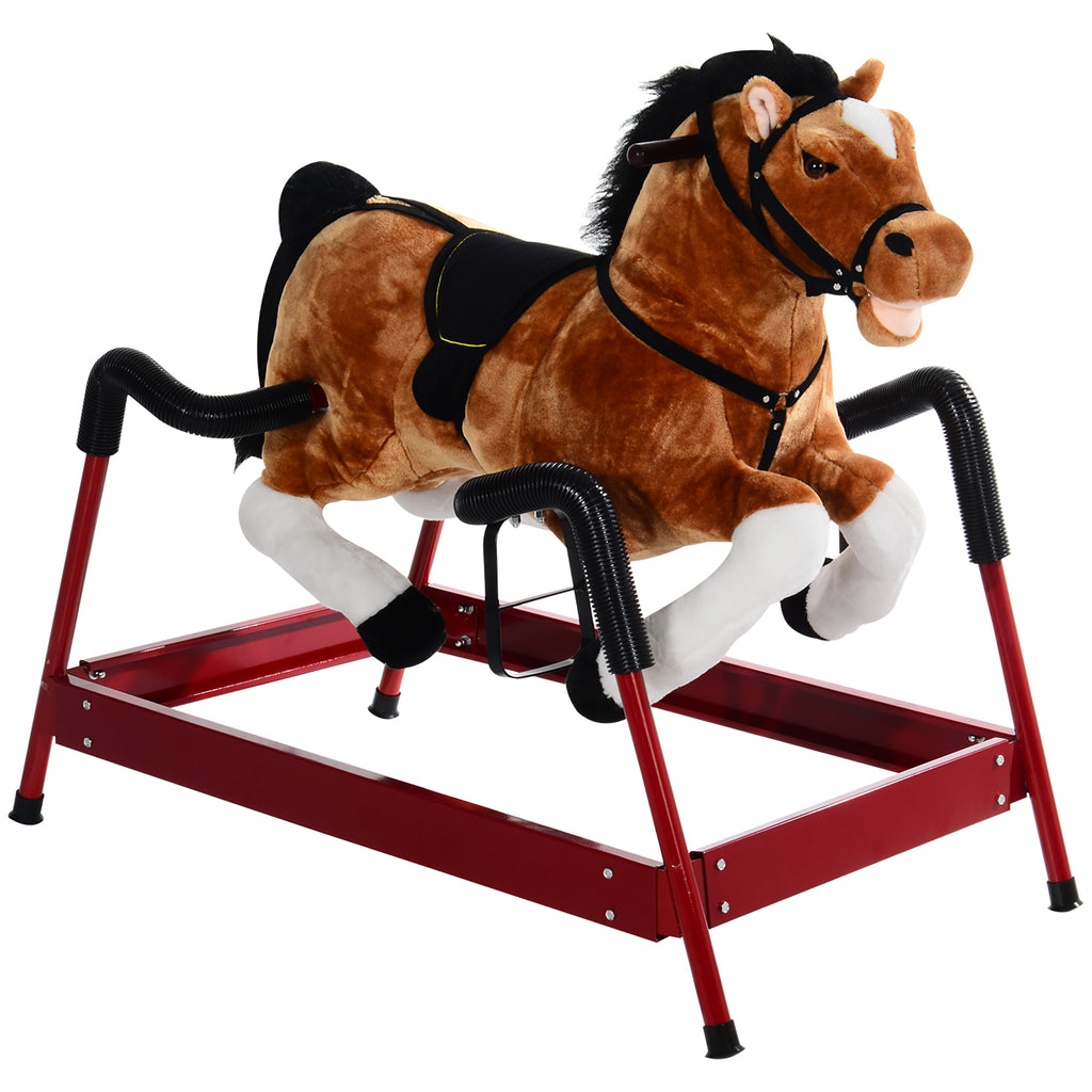 Durable Kids Plush Spring Rocking Horse, Ride On Rocking Horse with Realistic Sounds, Brown