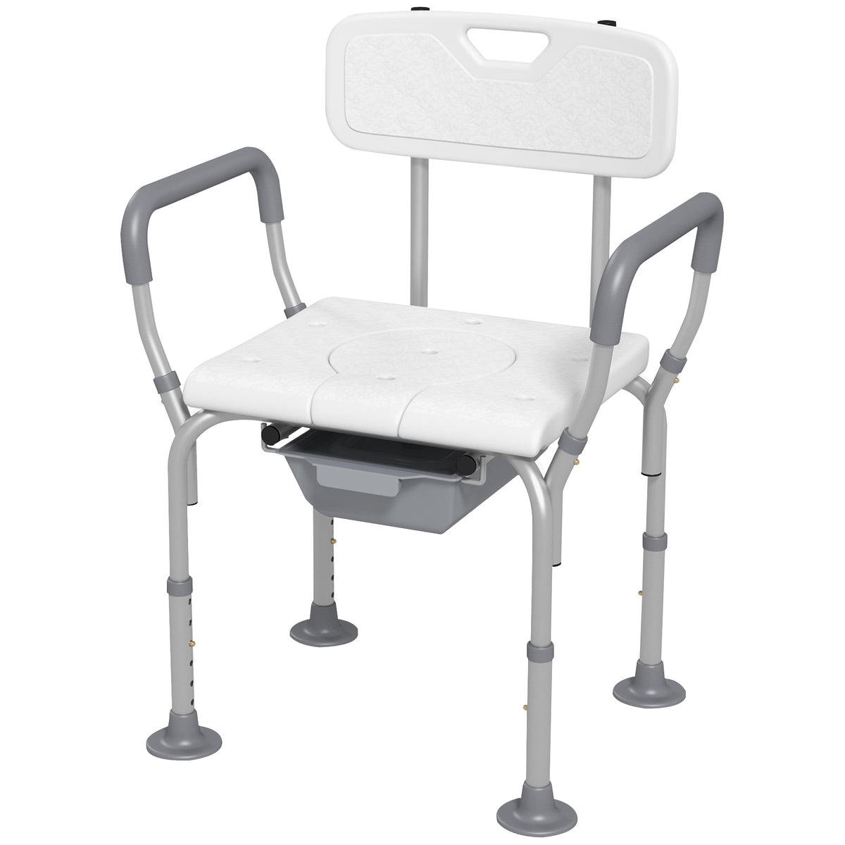 3-in-1 Shower Chair with Back and Arms, Height Adjustable Bedside Commode, Raised Toilet Seat with Non-Slip Rubber Foot Pad for Seniors, Disabled, White