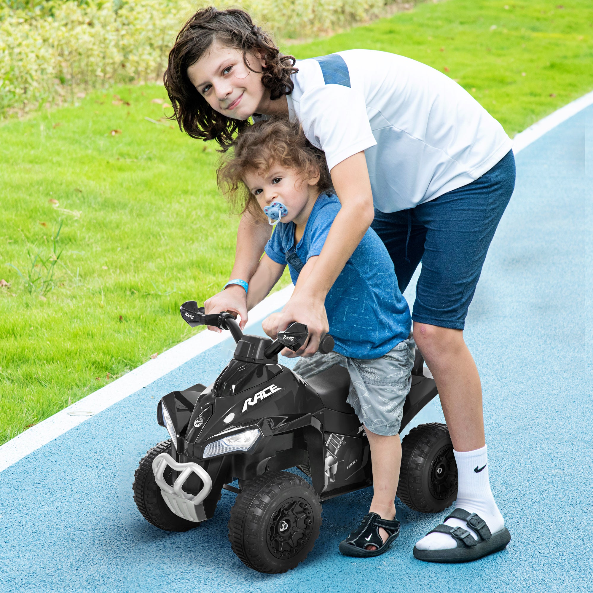 NO Power Kids Ride On Push Car, Ride Racer, Foot-to-floor Sliding Car, Walking ATV Toy with Music, Lights, for 1.5-3 Years Old, Black
