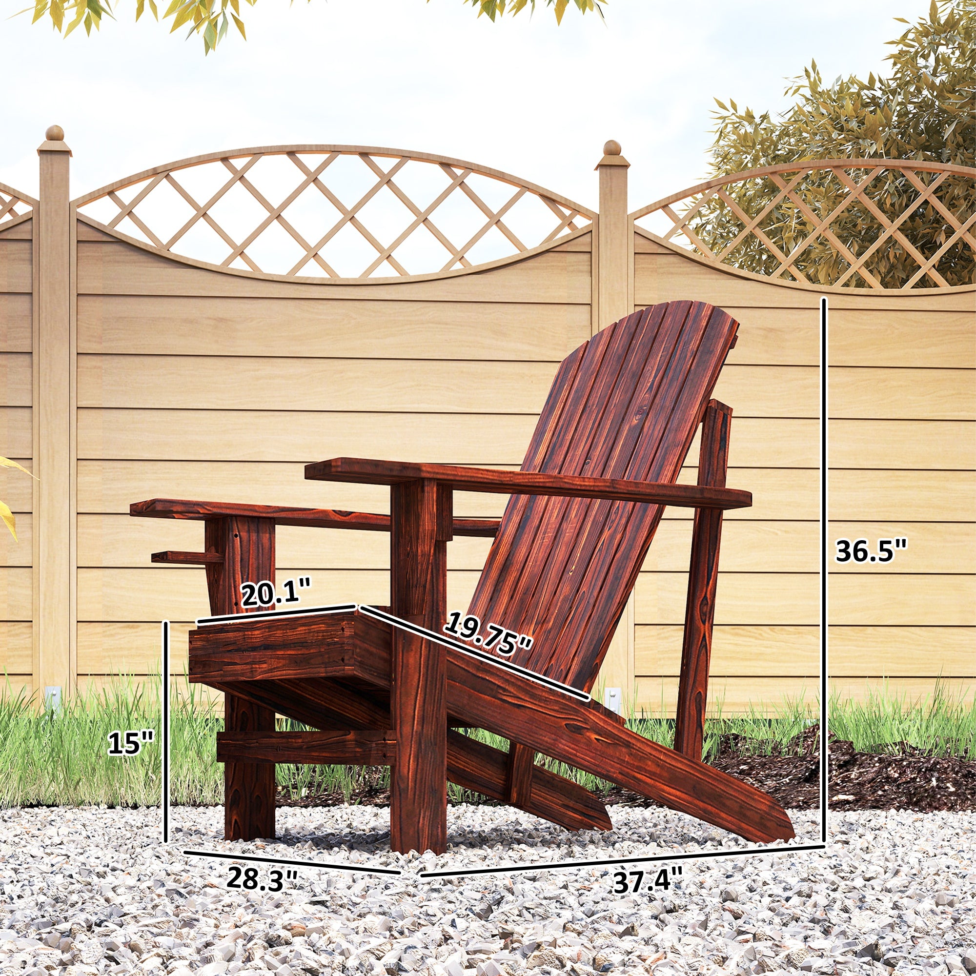 Oversized Adirondack Chair, Outdoor Fire Pit and Porch Seating, Classic Log Lounge w/ Built-in Cupholder, Brown