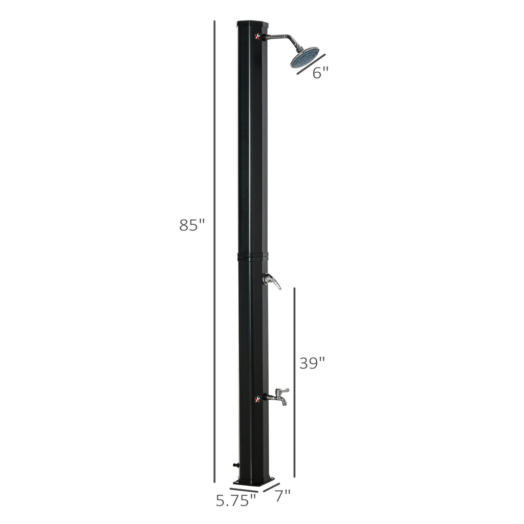 7ft Outdoor Solar Heated Shower with 360 Rotating Shower Head, Foot Shower Faucet, Temperature and Pressure Adjustable, Holds 9.2 Gallons for Backyard Pool