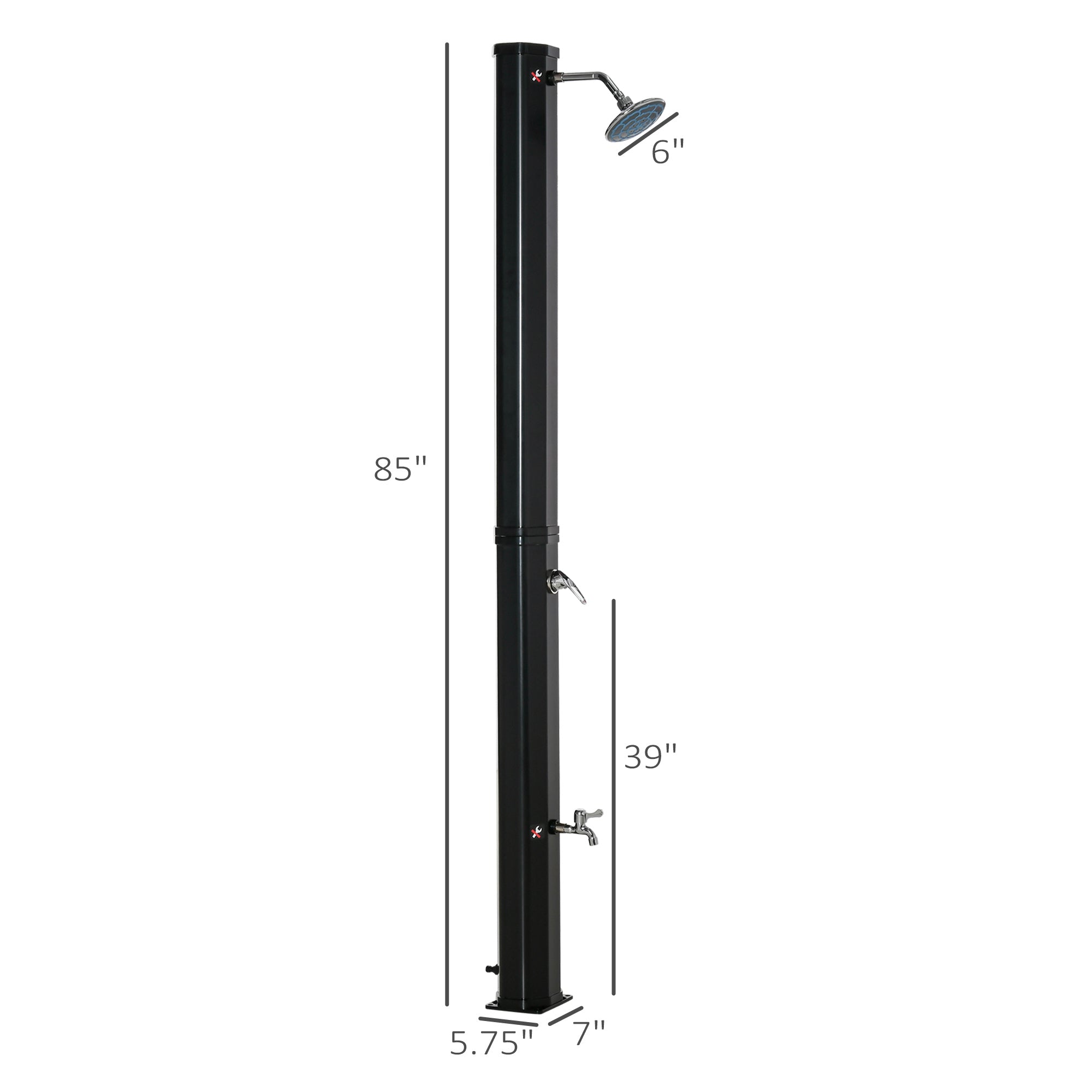 7ft Outdoor Solar Heated Shower with 360 Rotating Shower Head, Foot Shower Faucet, Temperature and Pressure Adjustable, Holds 9.2 Gallons for Backyard Pool