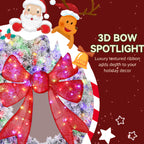 60in Flocked Pre-Lit Christmas Wreath with 3D Red Bow, 11 Lighting Modes, Front Door Christmas Wreath with Remote
