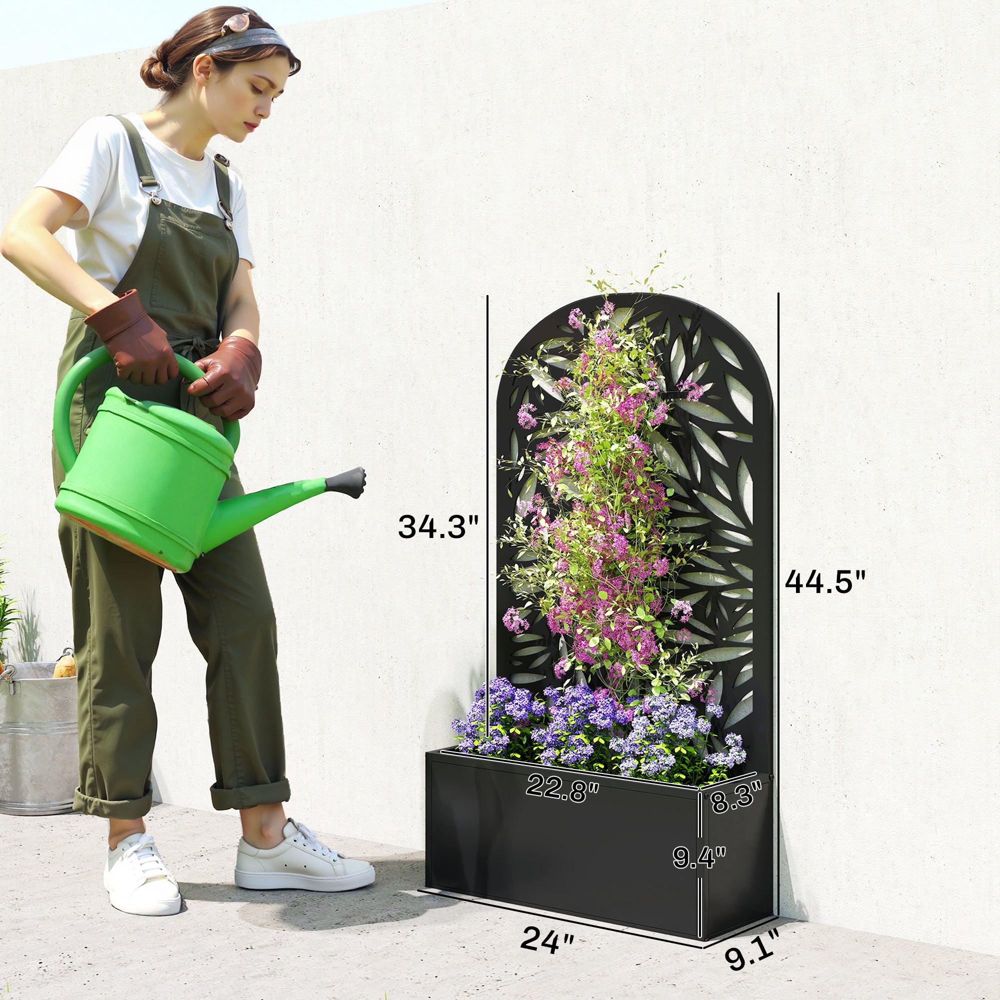 Metal Garden Bed with Trellis for Climbing Plants, Freestanding or Wall Mounted Flower Bed for Garden, Patio, Balcony