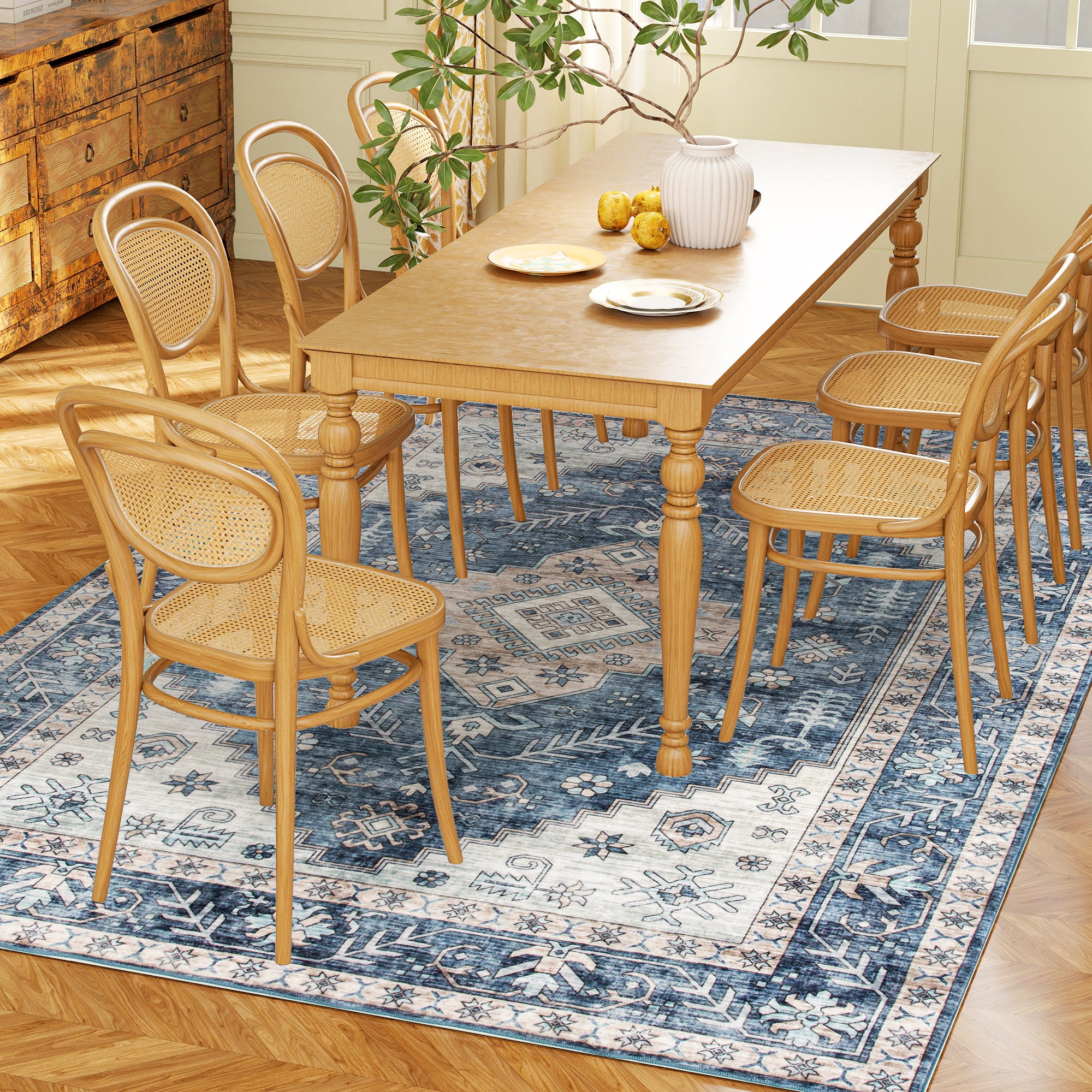 4x6 Area Rug, Vintage Washable Rug, Non-Slip Floor Carpet for Living Room, Bedroom, Dining Room, Blue